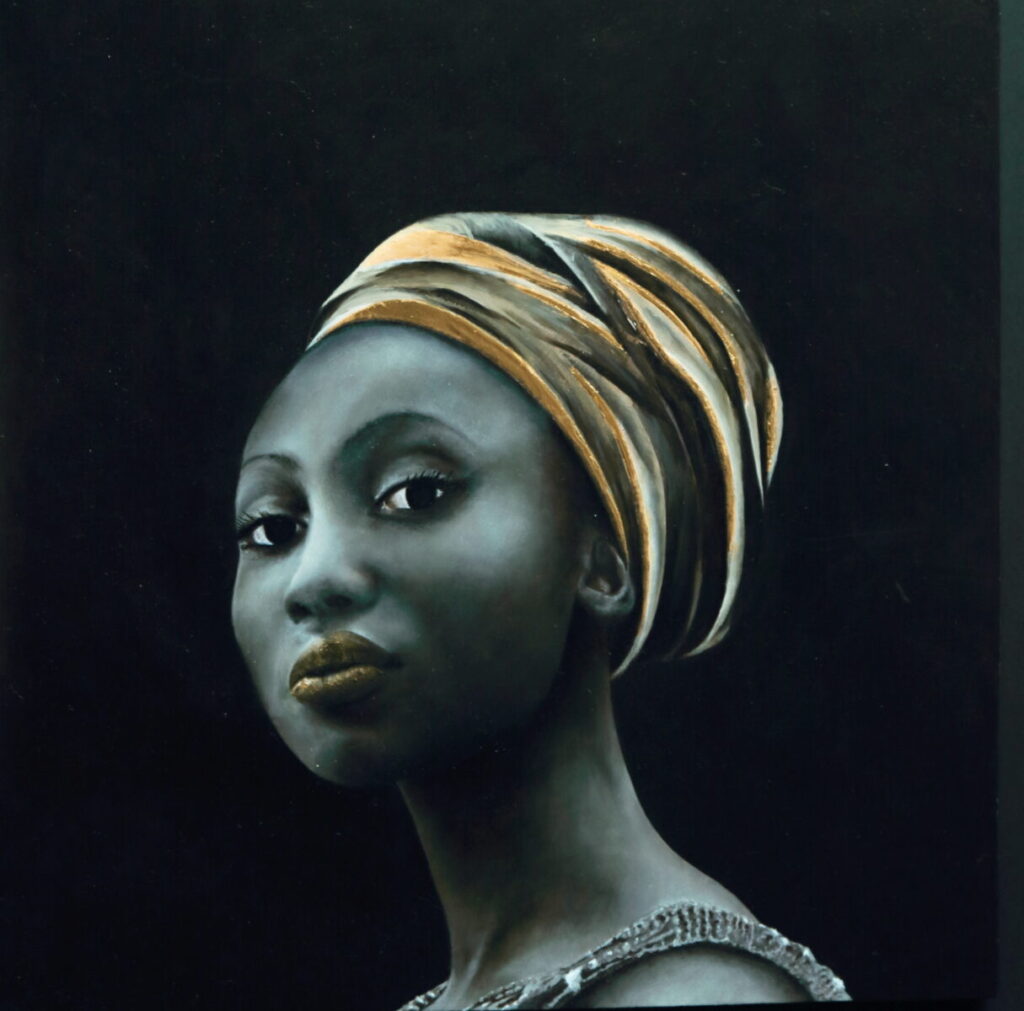 Afrikaanse vrouw, 35x35 cm, olieverf op paneel
