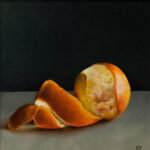 Sinaasappel geschild, 20 x 20 cm, olieverf op paneel